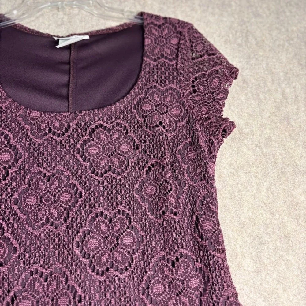 Mirrors Lace Dress Womens Large Purple Modal Blend Cap Sleeve‎ Lace Sheath Boho